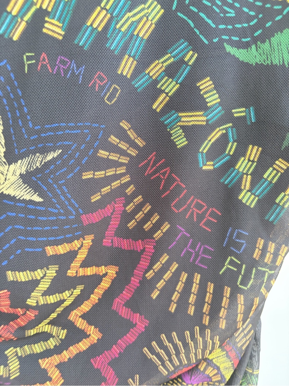 Farm Rio Amazonia Tulle Blouse Multicolor Sheer Mock Neck Size S - Picture 4 of 11